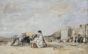Lady in White on the Beach at Trouville by Eugene Boudin Oil Painting
