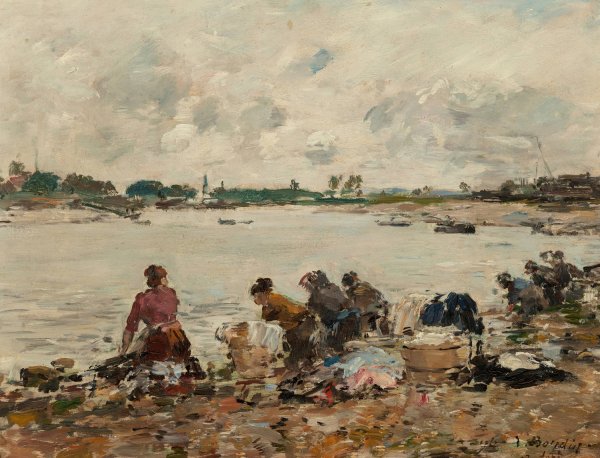 Laveuses au bord de la Touques  by Eugene Boudin - Hand-Painted Oil Painting Reproduction