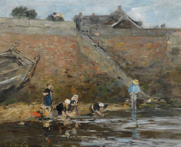 Laveuses Au Bord D'une Riviere  by Eugene Boudin - Hand-Painted Oil Painting Reproduction