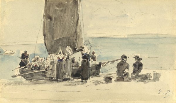 Loading the Boats  by Eugene Boudin - Hand-Painted Oil Painting Reproduction