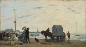 On the Beach at Trouville by Eugene Boudin Oil Painting