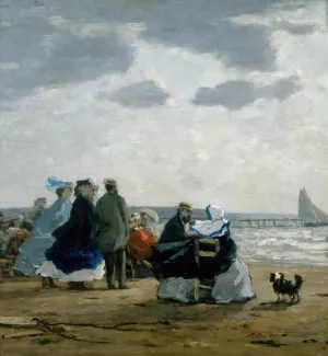 On the Beach, Dieppe by Eugene Boudin Oil Painting