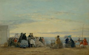 On the Beach, Sunset by Eugene Boudin Oil Painting
