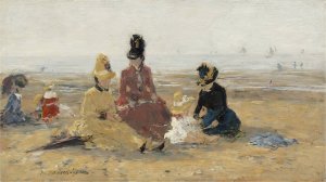 On the Beach,Trouville by Eugene Boudin Oil Painting