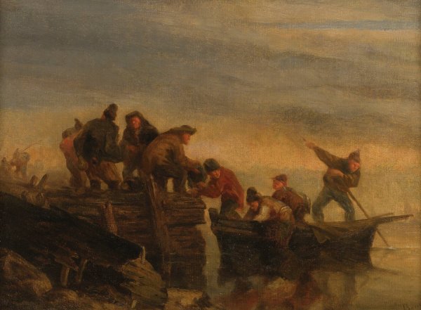 Main Product Photo of Pecheurs Au Bord De L'eau  Painting by Eugene Boudin