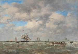Pleine mer, Les lamaneurs by Eugene Boudin Oil Painting
