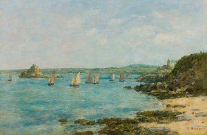 Rivage Douarnenez Bateaux De Peche Dans La Baie by Eugene Boudin Oil Painting