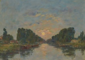 Saint-Valery-sur-Somme. Effet de lune sur le canal by Eugene Boudin Oil Painting
