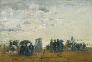 Scene De Plage a Trouville by Eugene Boudin Oil Painting