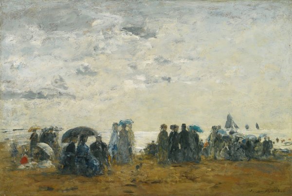 Scene De Plage a Trouville  by Eugene Boudin - Hand-Painted Oil Painting Reproduction