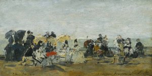 Scene De Plage a Trouville by Eugene Boudin Oil Painting