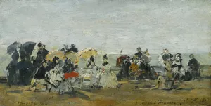 Scene De Plage a Trouville by Eugene Boudin Oil Painting
