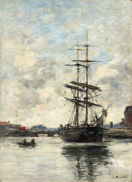 Ship on the Touques by Eugene Boudin - Hand-Painted Oil Painting Reproduction