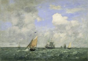 Ships and Sailing Boats Leaving Le Havre by Eugene Boudin Oil Painting