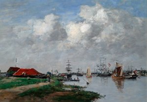 The Escaut River in Antwerp by Eugene Boudin Oil Painting
