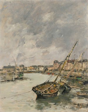 Trouville, Le Port, Maree Basse by Eugene Boudin Oil Painting