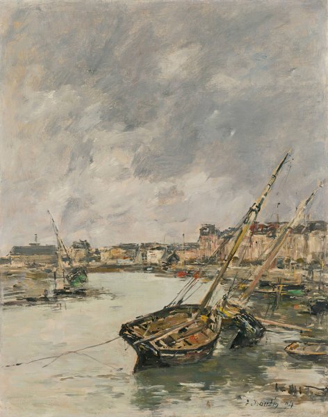 Trouville, Le Port, Maree Basse  by Eugene Boudin - Hand-Painted Oil Painting Reproduction