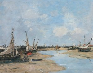 Trouville, Les Jetees, Maree Basse by Eugene Boudin Oil Painting