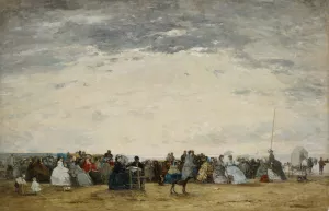 Vacationers on the Beach at Trouville by Eugene Boudin Oil Painting