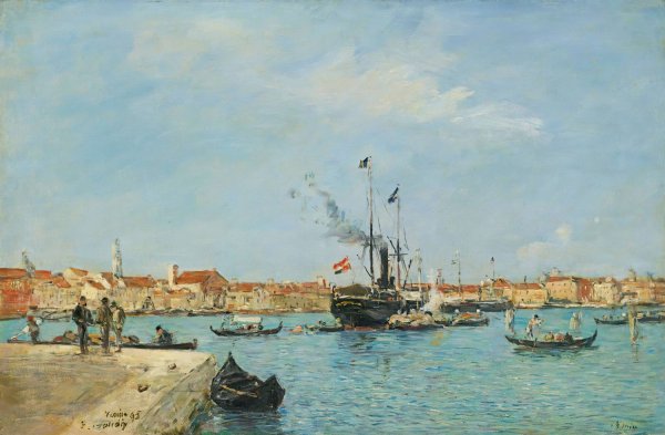 Venise, Le Grand Canal, Vapeurs Et Gondoles  by Eugene Boudin - Hand-Painted Oil Painting Reproduction