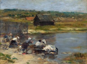 Washerwomen at the Edge of the Pond by Eugene Boudin Oil Painting