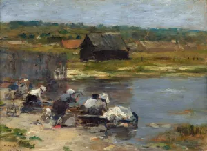 Washerwomen at the Edge of the Pond by Eugene Boudin Oil Painting