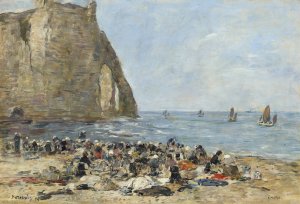 Washerwomen on the Beach of Etretat by Eugene Boudin Oil Painting