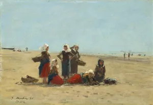 Women on the Beach at Berck Oil painting by Eugene Boudin