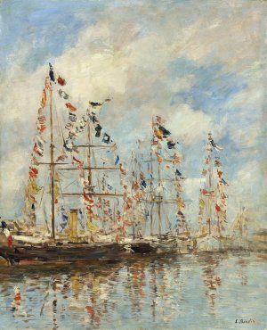 Yacht Basin at Trouville-Deauville by Eugene Boudin Oil Painting