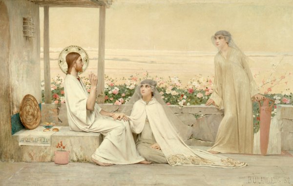 Le Christ chez Marthe et Marie  by Eugene Buland - Hand-Painted Oil Painting Reproduction