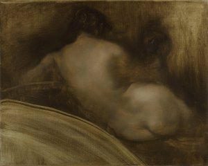 Femme nue de dos, figure d'ecoincon by Eugene Carriere Oil Painting