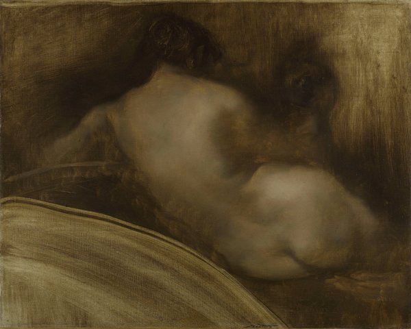 Main Product Photo of Femme nue de dos, figure d'ecoincon  Painting by Eugene Carriere