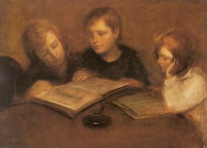 Girls Reading by Eugene Carriere Oil Painting