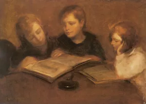 Girls Reading Oil painting by Eugene Carriere
