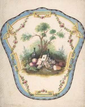 Design for a Firescreen with Picnic Scene and Playing Cards by Eugene Charpentier Oil Painting