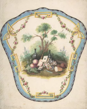 Design for a Firescreen with Picnic Scene and Playing Cards Oil painting by Eugene Charpentier