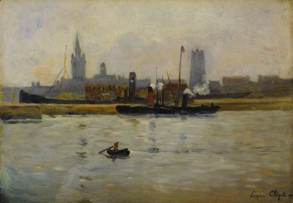Main Product Photo of Boats in the Harbor  Painting by Eugene Chigot