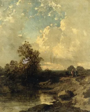 Figures by a Riverbank by Eugene Ciceri Oil Painting