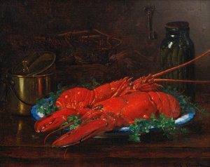 Still Life Of A Lobster With A Copper Pot On A Ledge by Eugene Claude Oil Painting