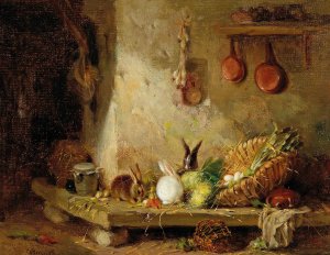 Rabbits in the Larder by Eugene Cottin Oil Painting