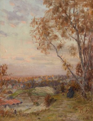 Paysage; les hauteurs de Villemomble vers Rosny-sous-Boi Oil painting by Eugene D'Argence