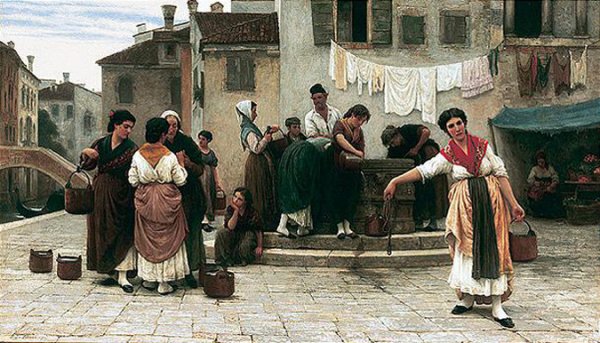 Am Brunnen by Eugene De Blaas - Hand-Painted Oil Painting Reproduction
