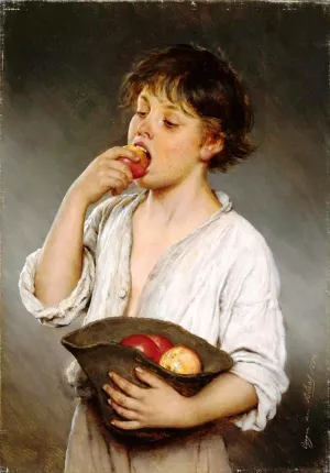 Boy Eating an Apple by Eugene De Blaas Oil Painting