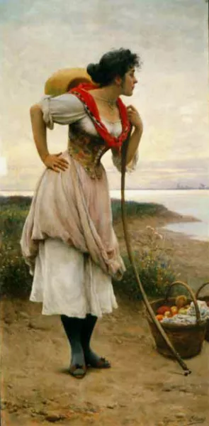 Fruit Vendor by Eugene De Blaas Oil Painting