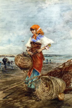Gathering Cockles at the Seashore by Eugene De Blaas Oil Painting