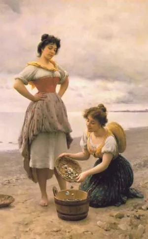 Gathering Shells by Eugene De Blaas - Oil Painting Reproduction