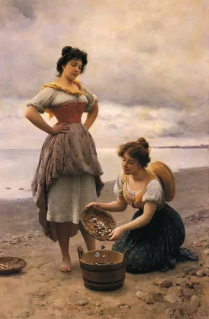 Gethering Shells by Eugene De Blaas - Oil Painting Reproduction