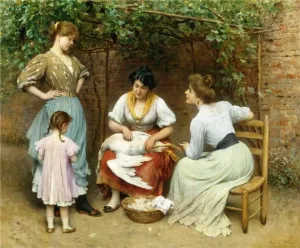 Goose Plucking painting by Eugene De Blaas