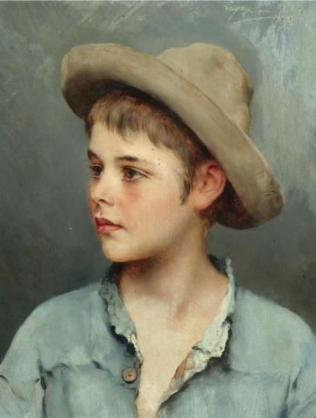 His New Hat by Eugene De Blaas - Hand-Painted Oil Painting Reproduction