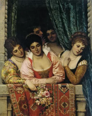 Ladies on a Balcony by Eugene De Blaas - Oil Painting Reproduction